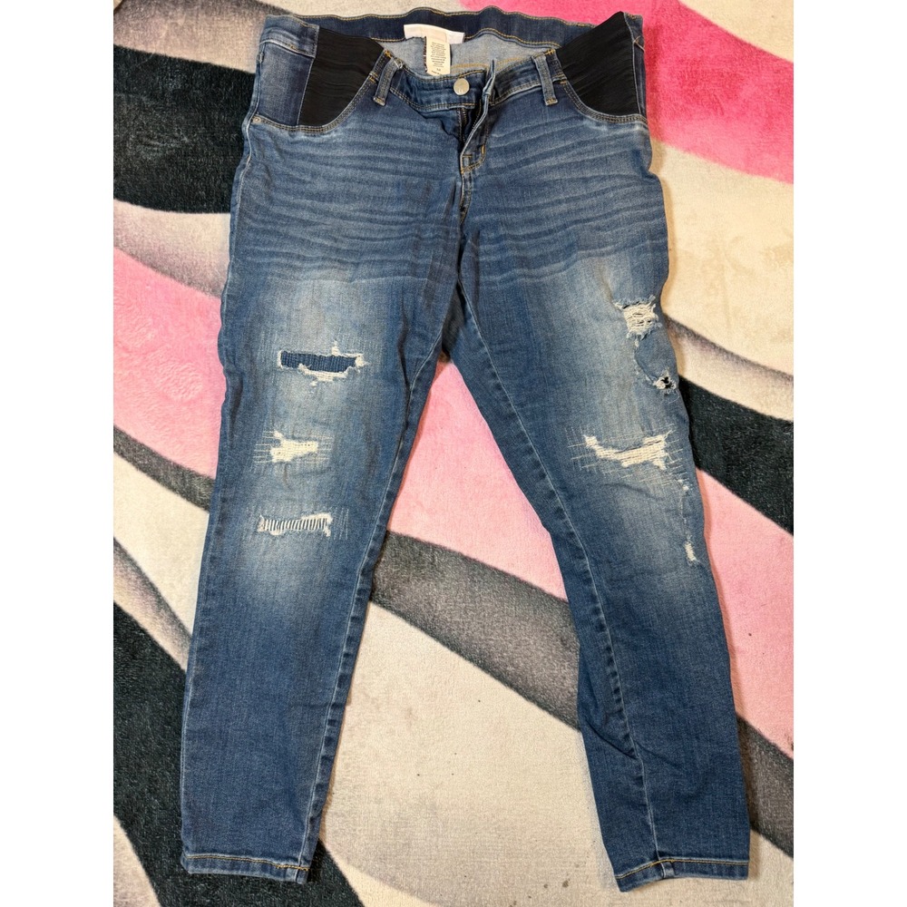 Liz Lange Maternity Target Ankle Skinny Jeans Medium Wash Distressed Size M